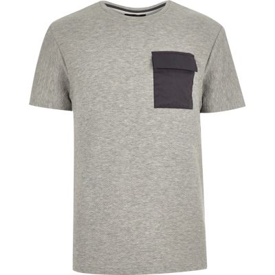 Grey textured pocket t-shirt
